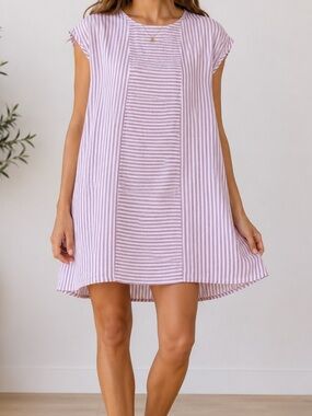 Madewell Pink Stripe Linen Shift Dress Large Coastal Cottagecore